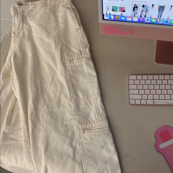 Hudson Sz 32 12/14 White High-Rise Welt Pocket Cargo Wide Leg Jeans Pants - Picture 6 of 8